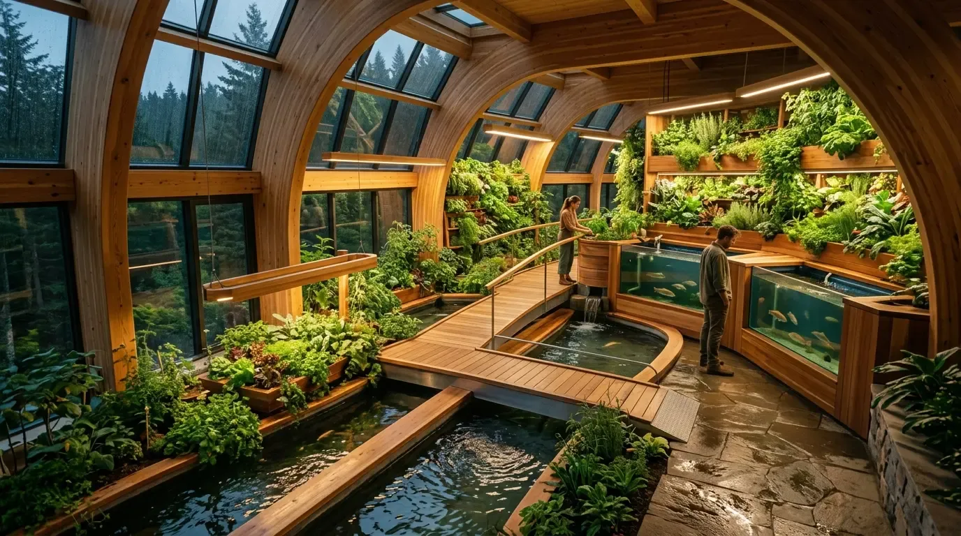 A community greenhouse that grows fish and greens all year.